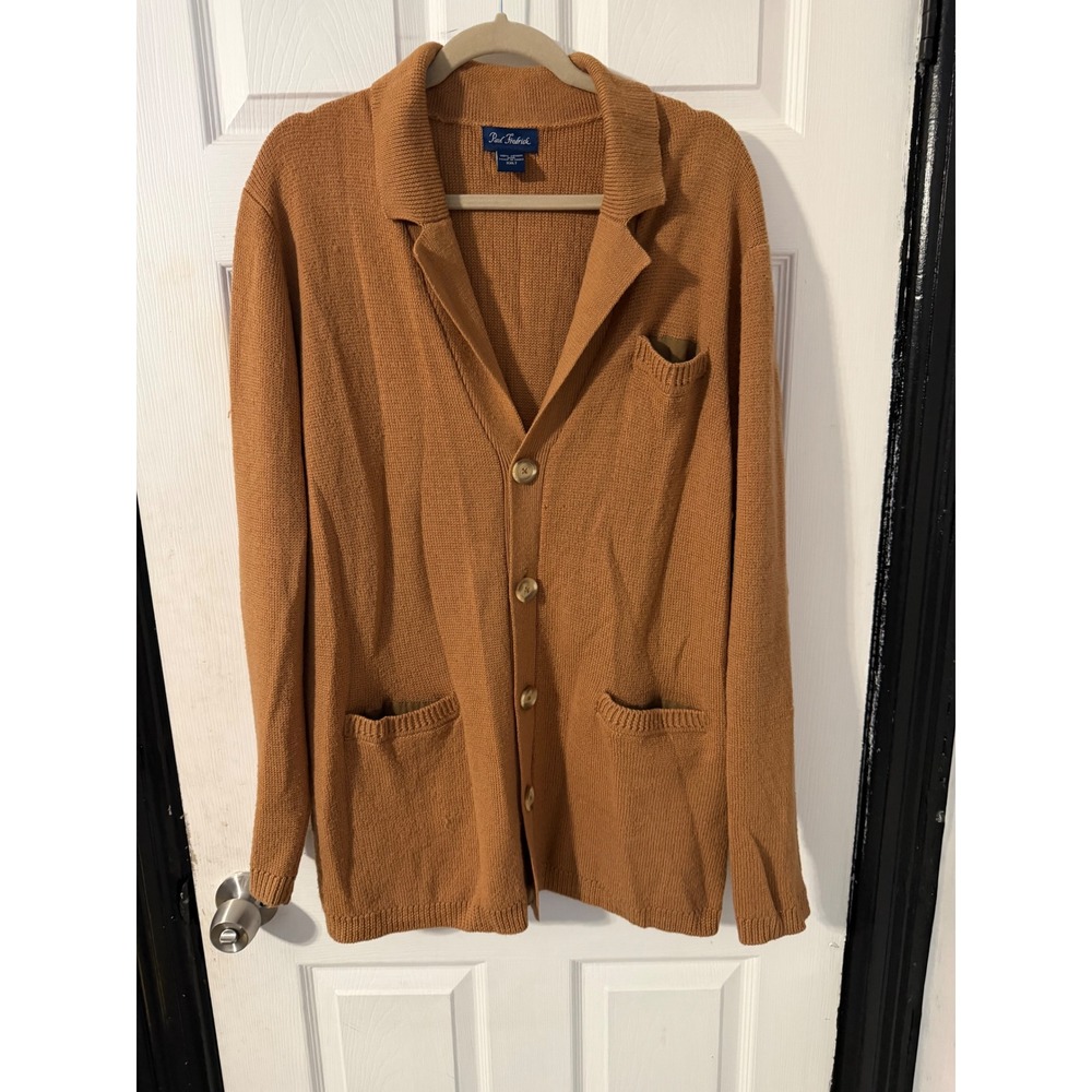 Paul Fredrick Mens XXLT Merino Wool Cardigan Sweater Camel Brown Button Front